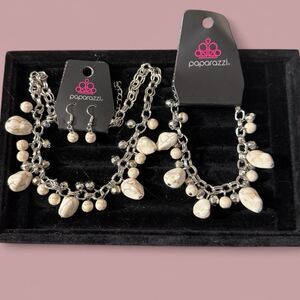 Paparazzi Necklace Earring Bracelet Set ~ Paleo Princess - White